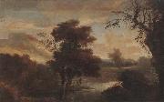 unknow artist A Wooded landscape with figures bathing and resting on the bank of a river Sweden oil painting artist